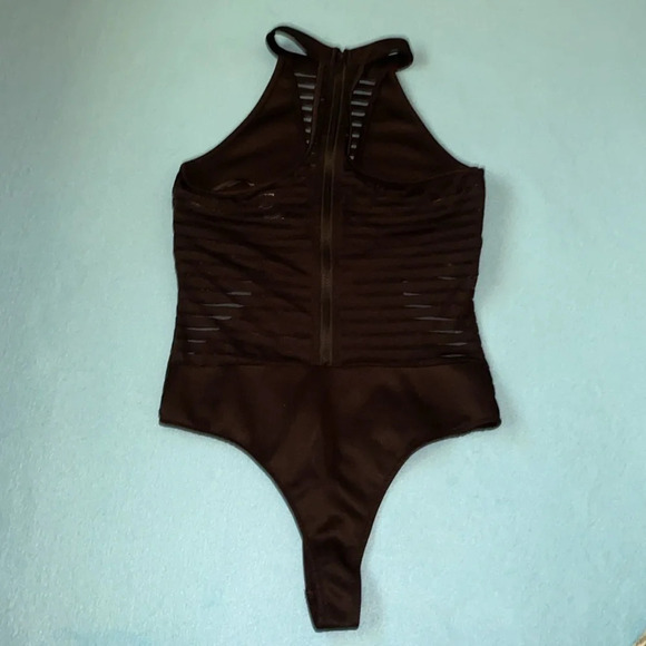 OHYES FASHION choker mock style mesh thong bodysuit zipper back NEW size L - Picture 3 of 10